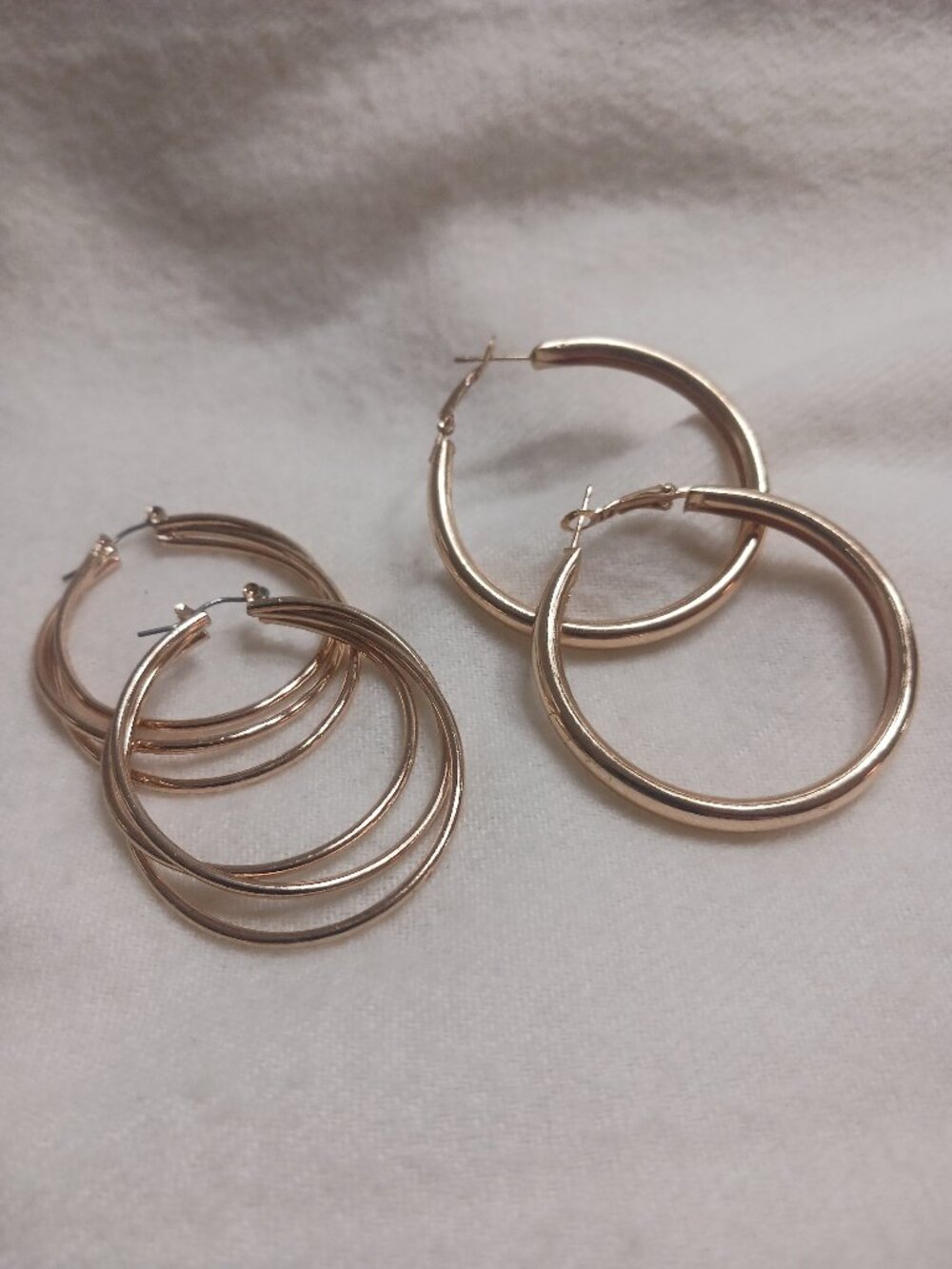 Excellent Condition 2 Pairs of Large Gold Tone Hoop Pierced Earrings - Costume